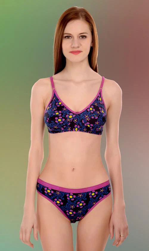 Women Cotton Bra Panty Set for Lingerie Set ( Pack of 1 ) ( Color : Purple )