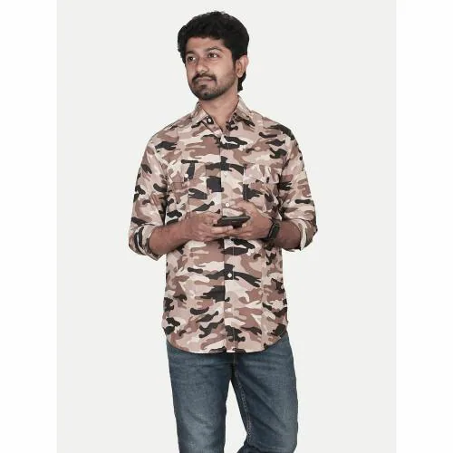 Rad Prix Men Brown Camouflage Full Sleeve shirt