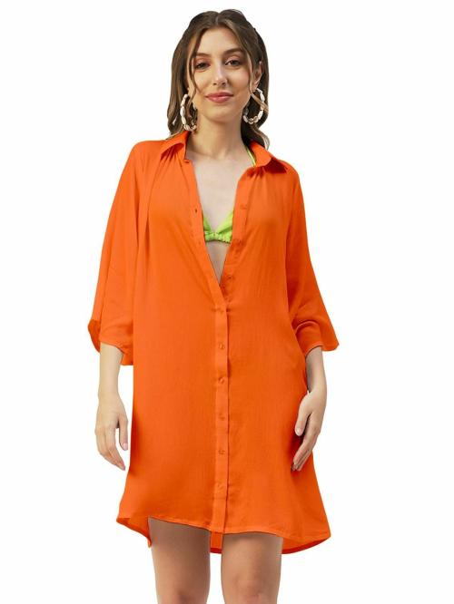 Moomaya Solid Women Long Cover Up Shirt, Button Down Long Collared Casual Sheer Shirt JioMart