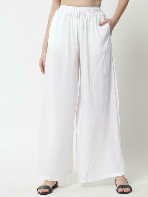 UR SENSE Women White Solid Pure Cotton Palazzos