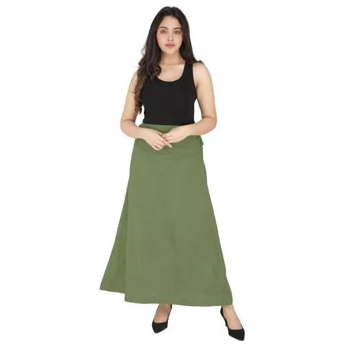 The Crafted Women's Pure Cotton Readymade Inskirt Saree Petticoats Combo with Handmade Nada (Wasabi)