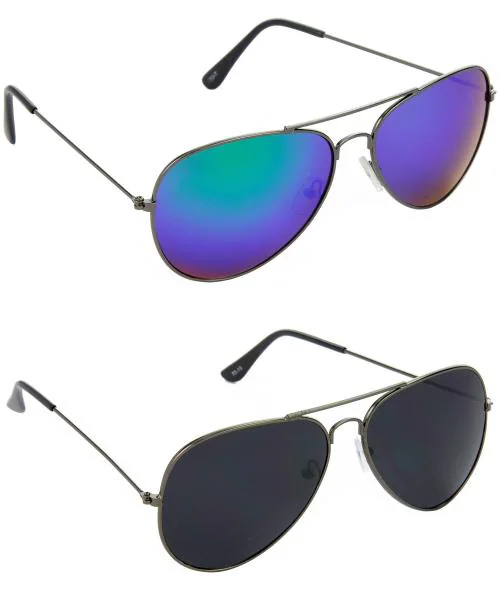 Red Leaf Men & Boys Aviator Sunglasses Grey Frame, Blue & Black Lens