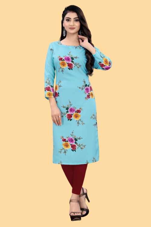 Micozy Women's Ethnic Wear Sky Blue Straight Kurti