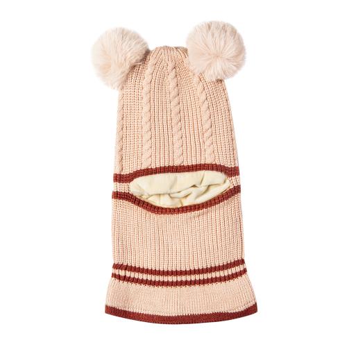 Baby Moo Winter Monkey Cap Woollen Hat Pom Pom Beige