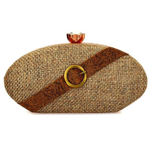 Tooba Handicraft Jute Multi Leatherite Women Designer Clutch Bag With Chain Strap