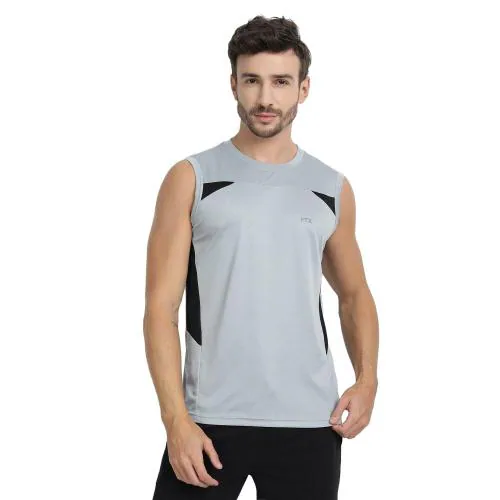 FTX Drifit Mens Cut & Sew Round Neck Sleeveless Light Grey Sports Tshirt