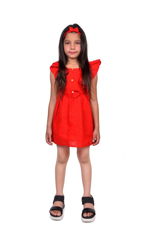 DESIMISSKART Toddler Baby Girls Kids Schiffli Design Princess Dresses-Red Color