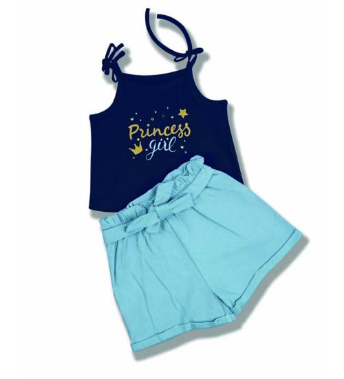 Buy KITEX Baby Girls Knee length Dark Blue Top & Sky Blue Shorts Colour