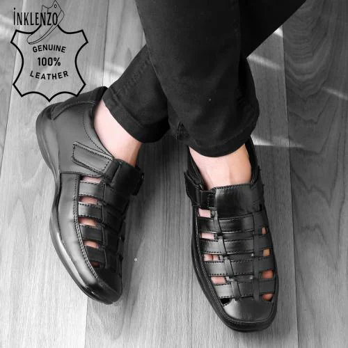 100% Leather Roman Black mens Comfort Shoe-Style open Casual ethnic kurta pajama jeans formal Sandals