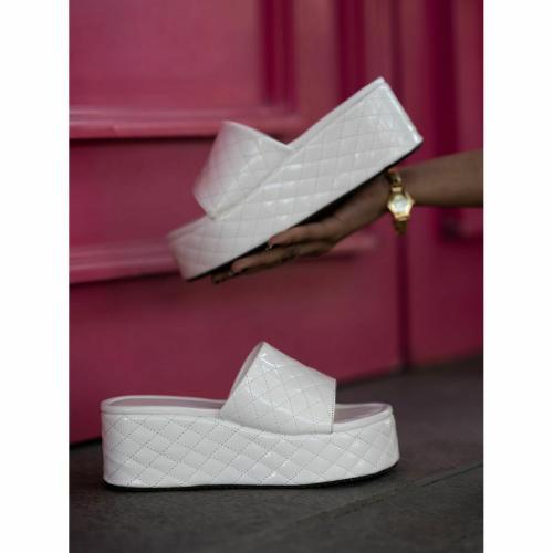 Shoetopia Stylish Quilted Stitching White Platform Heels For Women & Girls