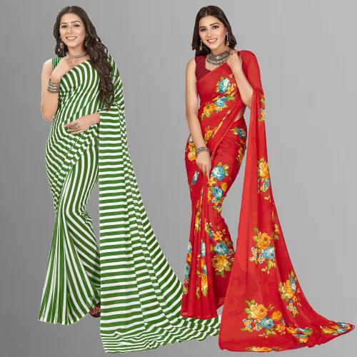 Anand Women Multicolor23 Self Design Georgette Pack of 2 Saree With Blouse Piece