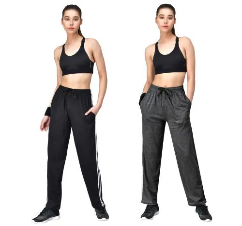 Fflirtygo Women's Combo Black_Grey Cotton Solid Pyjama/Track Pants With 2 Functional Pockets