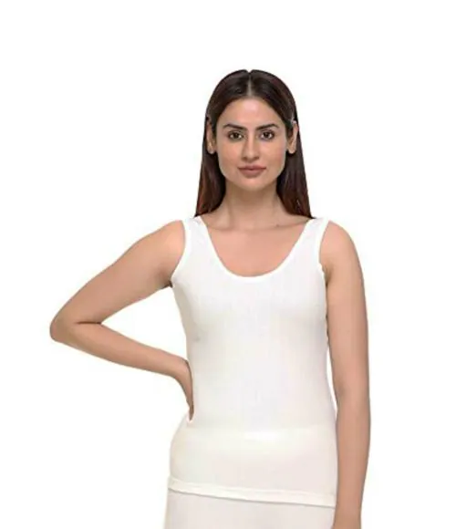 Warmzone Women Off-White 50 Percent Cotton, 25 Percent Viscose, 25 Percent Polyster Thermal Round Neck Sleeve Less Top (4Xl)