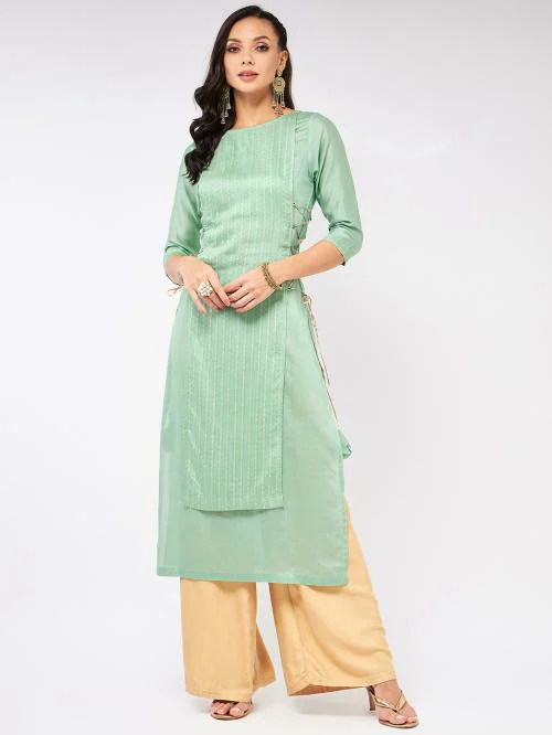 Pannkh Women's Self Design Festive Kurta With Side Dori Details | kurta | kurta women | kurta for women | kurtas
