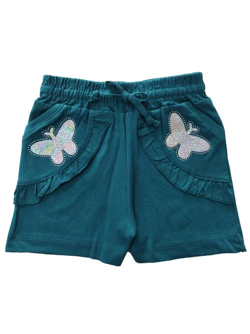 Little funky 100% Pure cotton Pretty Butterfly applique printed||casual wear||play wear||Party wear||Evening wear Attractive Flarred pattern Flexi fit Shorts for Cutie Kids Girls - (2 Years-13 Years)