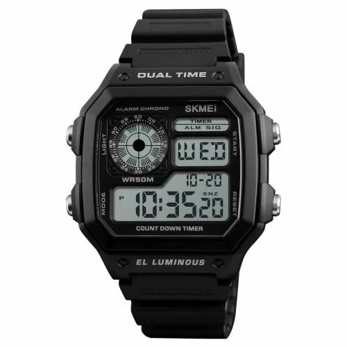 SKMEI Men's Digital Sports Waterproof Wrist Watch with Dual Time Chronograph Countdown Alarm Backlight-1299