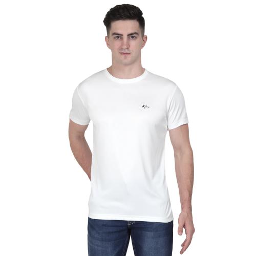 Xohy Men White Solid Polyester T-shirt