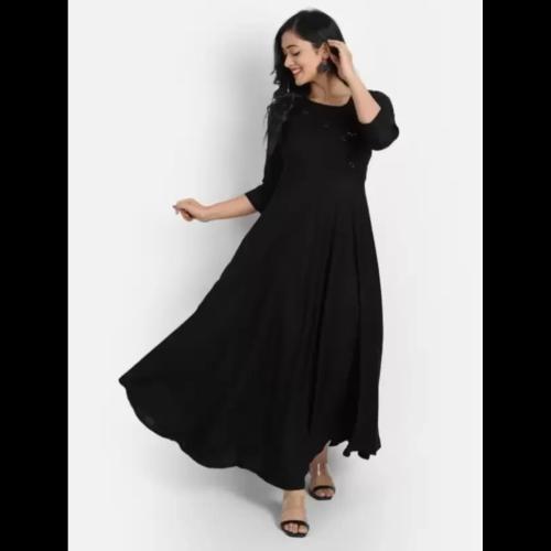 JANRAAG Women Solid Viscose Rayon Gown Kurta (Black)