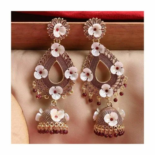 Antico Bollywood style ethnic Maroon Color Oxidized Jhumka Earrings for Women and Girls