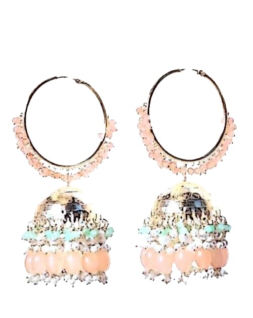 JIYANSHI FASHION: TRADITIONAL EARINGS, PITCH+PISTA+WHITE, 3 COLORS OF COMBINATION, ER-709