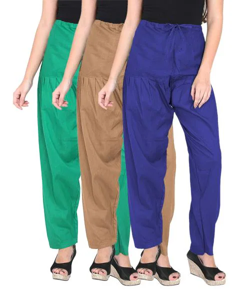 SHREE KRISHNA SHOPPING Women's Casual Bottom Wear Cotton Solid Salwar Free Size pack of 3