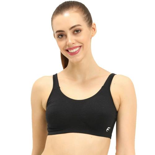 ENVIE Women's Molded Cotton Sports Bra/Full Coverage, Non-Padded, Non-Wired, T-Shirt Type Bra/Workout/Yoga Ladies Inner Wear Daily Use Sports Bra - Black (XXL)