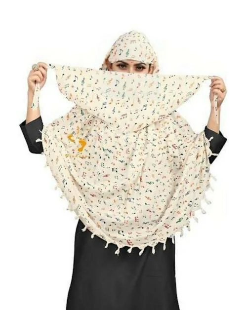 THINKWELL Women, Girls White Design 16011 Bandhni Cotton Long Stylish Scarf Cum Mask