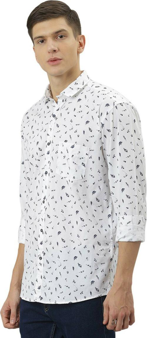 Richlook Men White Printed Cotton Blend Casual Shirt