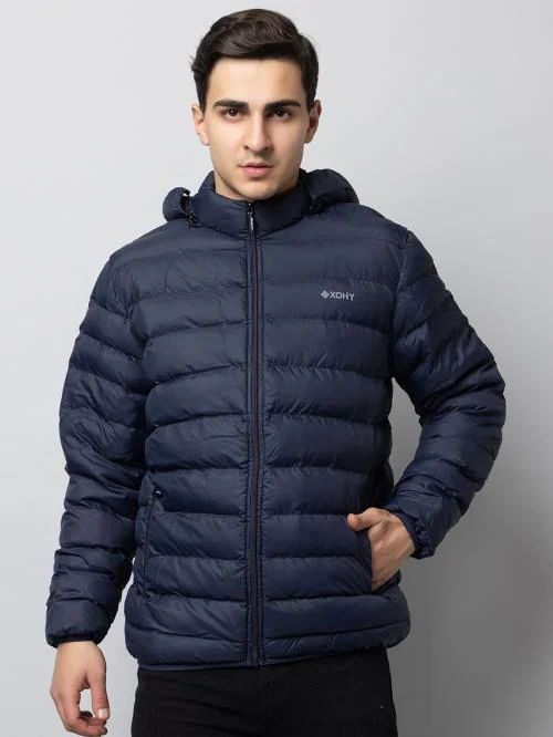 Buy XOHY Men's Full Sleave winter wear men jacket | Nylon Fabric Hooded  Neck Jacket for Men - Navy Blue Online at Best Prices in India - JioMart.