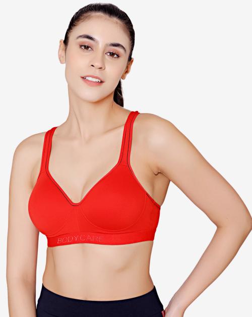 Bodycare cotton spandex wirefree adjustable straps seamless padded sports bra-1615RE
