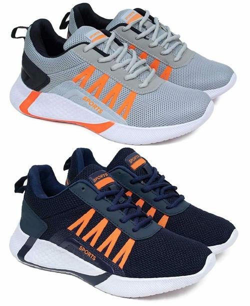 Genial Men's Sports Shoes Combo of 2 (Grey, Blue)