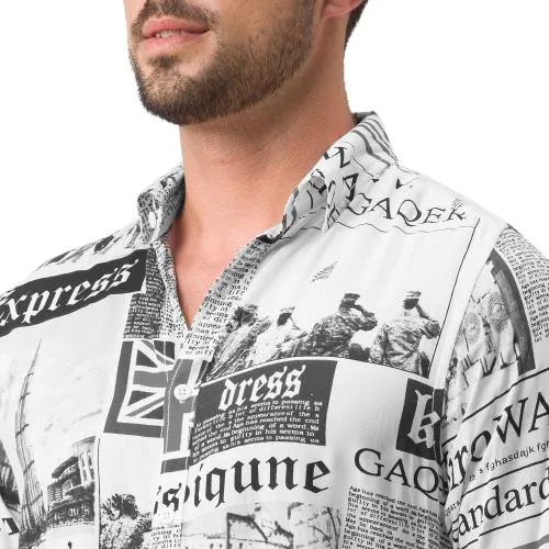 Nick&Jess Men's Newspaper Print Cotton Shirt40