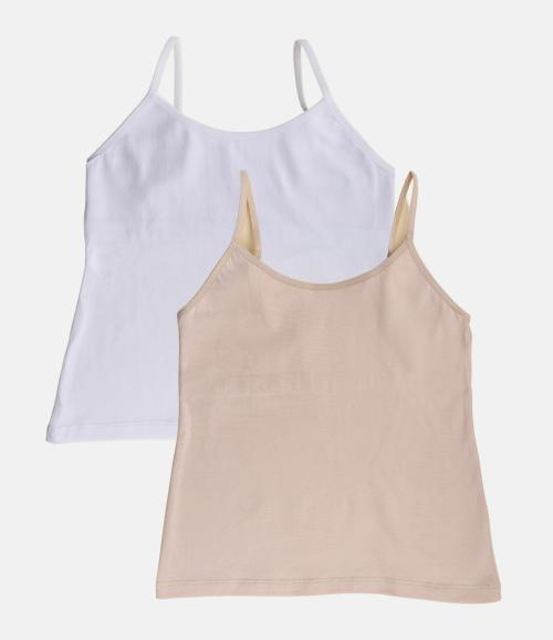 Adira | Camisole For Girl | Flat Padded Innerwear Vest | Camisole For Puberty | Girls Slip | Covers Nipples & Gives Confidence At School | stretchy Cotton | Plus Size | Pack Of 2 | White & Skin | 4XL