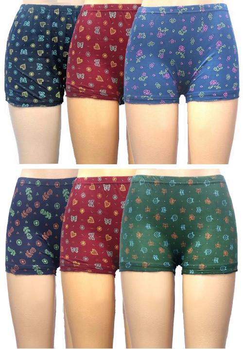 SA Shahana Enterprises Women's Boyshorts Panties, Floral Print High Coverage Combed Cotton Long Waist Panty with Stay Fresh Treatment (Pack of 6_Colors & Prints May Vary)