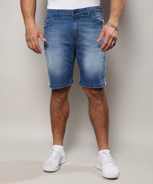 Instafab Plus Men's Side-Striped Denim Shorts