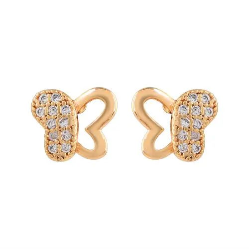 ADMIER 1 micron gold plated Butterfly shape design cz studded fashion designer stud earrings for girl women.