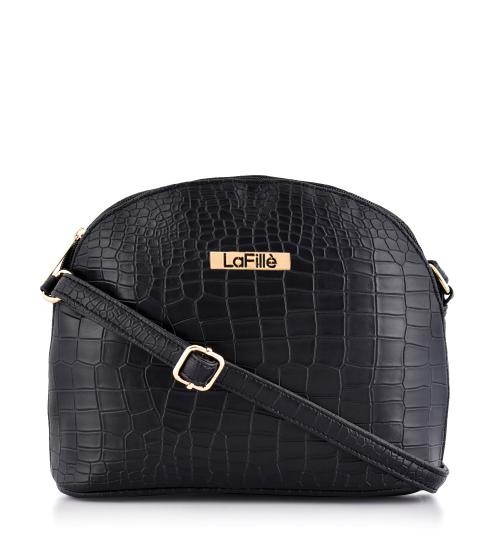 LaFille Croco Texture Sling bags for Women & Girls | Ladies Purse & Handbags | Black | DGN244