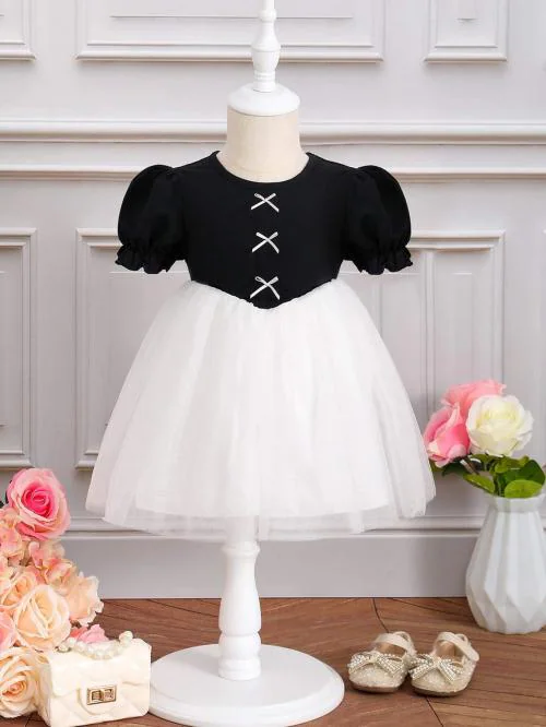 Netra Creation Baby Girl Midi/Knee Length Party Dress Half Sleeve Infant Casual Baby Girls Clothing Dress (Black)