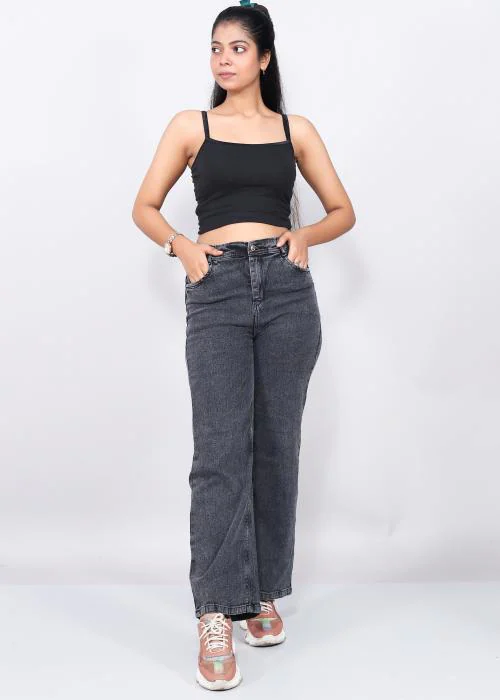 DC DHRUMI CREATIONS Women high waist Straight Fit Grey Solid Premium Denim Jeans