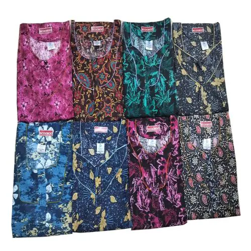 cotton zip allover print design nighty with pockets multi colour with pack of any 3 designs