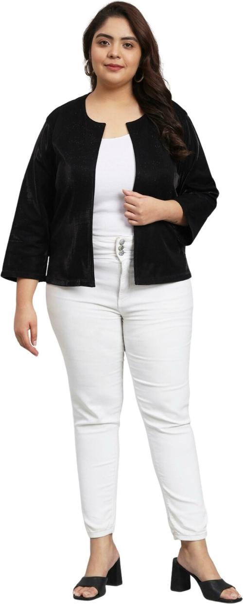 UR SENSE Women Black Solid Cotton Blend Shrug
