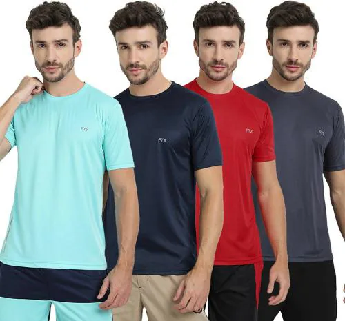 Ftx Men Multicolor Solid Polyester Pack Of 4 T-Shirt (S)