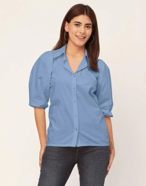 Moomaya Solid Shirts For Women, Casual Chic Summer Shirt Top