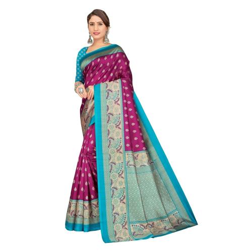 Grubstaker Maroon Colour Art Silk Saree With Blouse