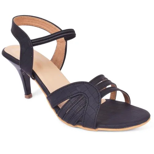 XE Looks Stylish Black Pencil Heel Sandals For Women