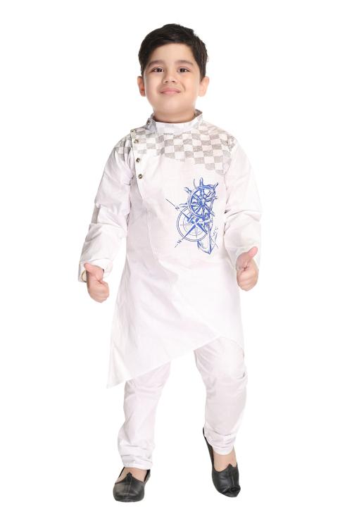 NEW GEN BOYS WHITE COTTON PACK OF 1 KURTA & PAIJAMA PANT