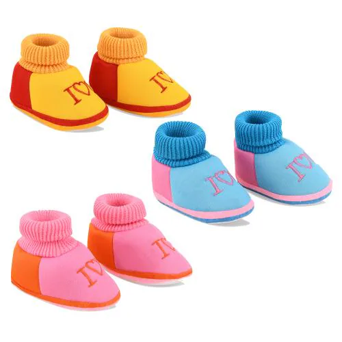 ONFEET Newborn Baby Shoes Booties, Combo Set Pack of 3 Skin Friendly Comfortable Baby Socks Shoes for 6-9 Months Baby Boys/Girls Color-Yellow, Sky Blue & Pink