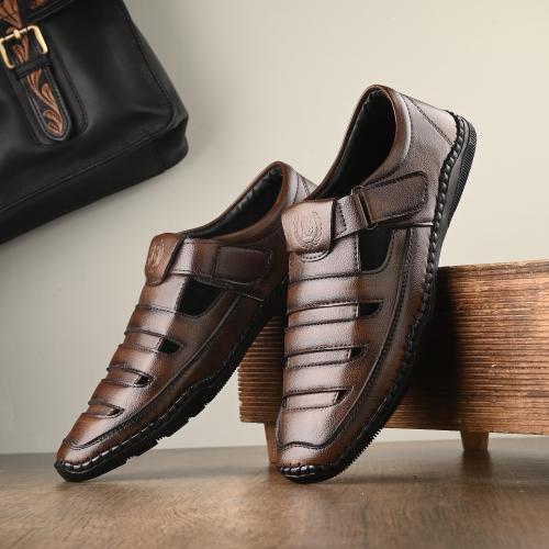 LeePeeter Premium Synthetic Leather Fisherman Sandals for Men (Brown)