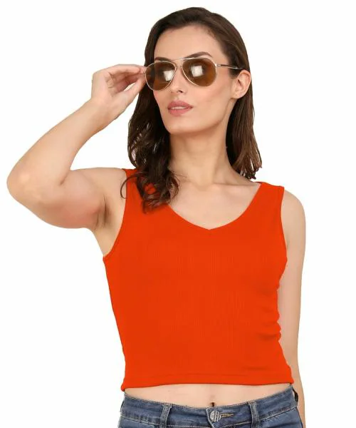 AD2CART Women SBL Solid V- Neck Sleveless Top