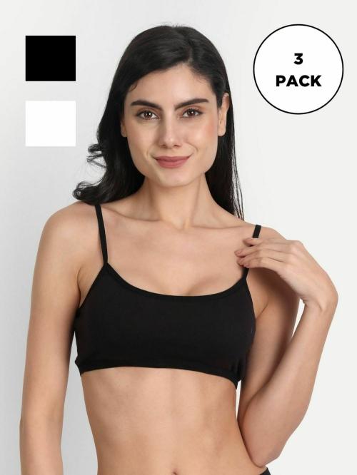 Aimly Women's Cotton Multicolor Pack of 3 Non-Padded Non-Wired Sports Bra